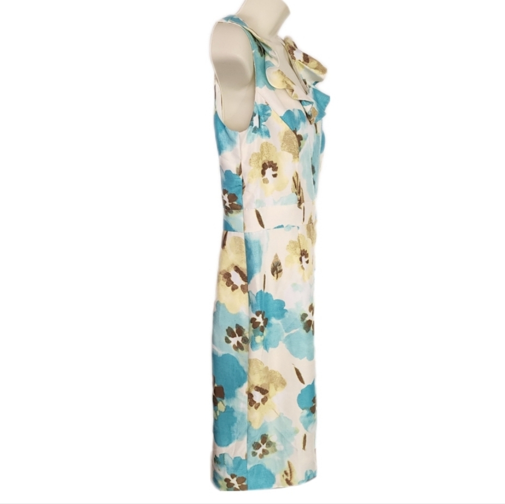 Alex Marie Dress Vintage Floral Sleeveless Asymmetrical Collar Blue Size 10P - Picture 5 of 13
